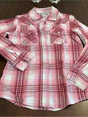 Shyanne Girls Pink Plaid Button-Down Shirt with Silver Threads